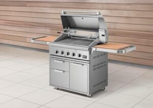 Unlock sizzling summer vibes with the DCS Series 7 propane gas grill, featuring a rotisserie and spacious cooking area. Enjoy backyard gatherings with friends and family!