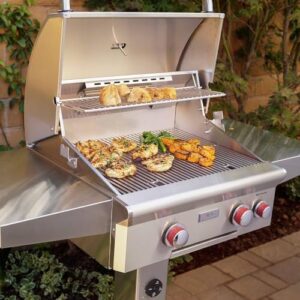 Boost backyard gatherings with the American Outdoor Grill T-Series 24" Natural Gas Grill on Pedestal, featuring porcelain-coated grates and a compact design for effortless cooking.
