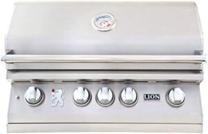 "Savor outdoor cooking with the Lion L75000 natural gas grill, featuring a rear infrared burner and 32-inch grilling space. Perfect for backyard BBQs and gatherings."