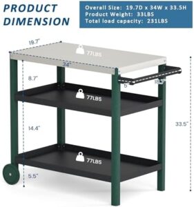 Enhance your outdoor cooking experience with the TORVA Prep Grill Cart, featuring a honeycomb-style tabletop and durable HDPE frame. Perfect for BBQ enthusiasts, this 3-tier storage cart offers ample space for utensils and cookware.