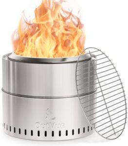 Enjoy outdoor gatherings with the 19 inch Stainless Steel Smokeless Fire Pit featuring a BBQ grill and tote bag. Perfect for camping, bonfires, or backyard events, this low smoke firepit keeps the fun going!