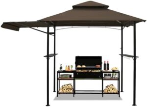 Elevate your outdoor gatherings with this 8'x5' Grill Gazebo Canopy featuring LED lights, perfect for patios and BBQs.