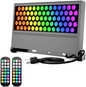 Here is the optimized SEO meta description:

"Brighten up your outdoor space with this 192W RGBW LED wall washer light, producing an impressive 19,200 lumens. Dimmable and remote-controlled for effortless use. Perfect for BBQs, restaurants, art exhibits, and more."
