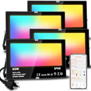 Here is the generated meta description:

"Enchant your outdoor spaces with this 800W equivalent LED flood light, featuring RGB color changing and DIY scenes. Perfect for timing and ambiance control, with US plug compatibility."
