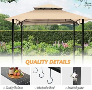 Elevate your outdoor cooking experience with the 8'x5' Grill Gazebo Canopy, featuring LED light and patio shelter. Perfect for BBQ enthusiasts, this khaki gazebo provides shade and ambiance.