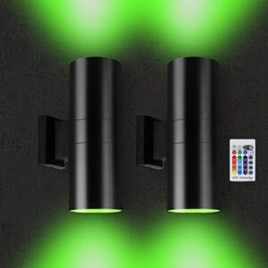 Illuminate your outdoor space with these 96W RGBW color-changing wall lights. Perfect for garage, front door, post, patio, and more. Includes RF remote controller.