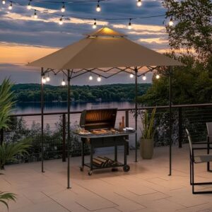 Here is the optimized meta description:

"Experience outdoor living with the Sunjoy 5x8 ft. grill gazebo featuring a double-tiered design and magnetic LED light, perfect for BBQs, picnics, and events."