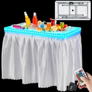 Here is the generated meta description:

"Perfect for parties and outdoor events, this 4 ft LED cooler table features a portable folding design with matching skirt and LED light strip. Ideal for weddings, BBQs, and more."