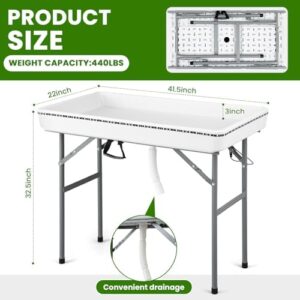 Here is the generated meta description:

"Perfect for parties and outdoor events, this 4 ft LED cooler table features a portable folding design with matching skirt and LED light strip. Ideal for weddings, BBQs, and more."