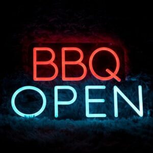 Here is the generated SEO meta description:

"Light up your BBQ business with this vibrant LED neon sign, featuring a large 24x14'' display and remote control. Perfect for restaurant decor, open signs, or led lights."