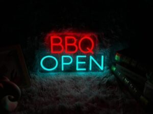 Here is the generated SEO meta description:

"Light up your BBQ business with this vibrant LED neon sign, featuring a large 24x14'' display and remote control. Perfect for restaurant decor, open signs, or led lights."