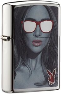 Here is the output:

"Add a touch of Playboy glamour to your outdoor adventures with this Zippo petrol lighter, featuring a brass and stainless steel design measuring 1x6x6 cm."