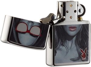 Here is the output:

"Add a touch of Playboy glamour to your outdoor adventures with this Zippo petrol lighter, featuring a brass and stainless steel design measuring 1x6x6 cm."