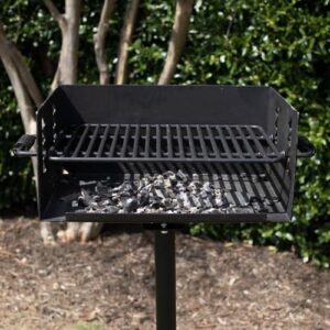 Here is the optimized meta description:

"Perfect for backyard barbecues and camping trips, this Ash & Ember park-style grill features 384 sq. in of cooking space with a jumbo charcoal grate and single post design. Save big on your outdoor grilling needs!"