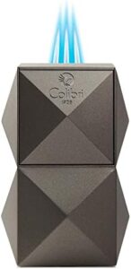 Here is the optimized meta description:

"Adjustable flame and non-slip base make this Colibri Quasar Triple Jet Flame Butane Table Lighter perfect for cigar enthusiasts, with a blue fuel window adding visual appeal"