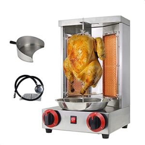 Here is the generated SEO meta description:

"Perfectly cook chicken, turkey, or tacos with this 2-burner Shawarma Grill Doner Kebab Machine featuring a rotating vertical rotisserie design. Enjoy effortless roasting and grilling at home."