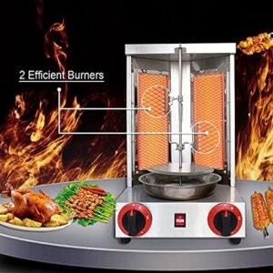 Here is the generated SEO meta description:

"Perfectly cook chicken, turkey, or tacos with this 2-burner Shawarma Grill Doner Kebab Machine featuring a rotating vertical rotisserie design. Enjoy effortless roasting and grilling at home."