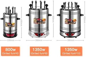 Vertical rotating barbecue grill for smoke-free grilling at home parties. Features electric rotisserie for kebabs, skewers, and roasts. Perfect for effortless cooking and serving.