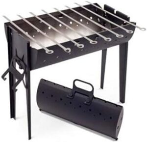 Here is the output:

"Perfect for BBQ lovers, this Mangal Grill Steel Portable Charcoal Folding 2mm Kebab Shish Kabob Grill features 8 skewers and a durable steel construction, ideal for Brazilian-style manghal barbecues."