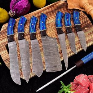 Elevate your cooking experience with this custom-made Damascus steel knives set, featuring 8 utility chef knives and a premium leather case roll bag for effortless storage and portability.