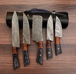 Here is the meta description:

"Upgrade your kitchen with this 5-piece Damascus steel knife set, featuring a chopper/cleaver and pocket case. Perfect for chefs and home cooks alike."