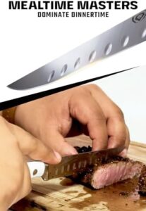Here is the optimized meta description:

"Upgrade your dinner experience with Dalstrong's Gladiator Series Steak Knife Set. 4-5 straight blade edges forged from high-carbon German steel, featuring glacial white handles and durable sheaths. Perfect for kitchen use and serving."