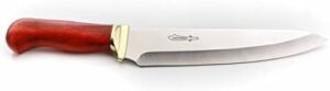 Elevate your cooking game with the Chef Tradition 8-Inch Kitchen Knife featuring handmade wood case and Swedish 14C28N stainless steel blade. Perfect for BBQ, its ergonomic hardwood handle and brass bolster provide a comfortable grip.