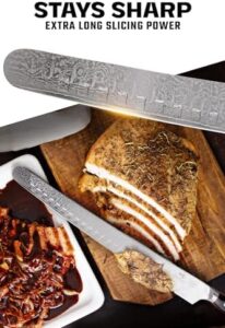 Cut through culinary tasks with the Dalstrong Slicing Knife's extra long 14" blade, featuring Japanese AUS-10V steel and G10 handle. Perfect for BBQ, brisket, and carving. Includes sheath.