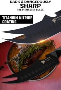 Here is the optimized SEO meta description:

"Sharpen your grilling skills with the Dalstrong BBQ Pitmaster Meat Knife, featuring 6.5-inch high-carbon steel blade, black titanium nitride coating, and NSF certified sheath for safe storage. Discover the perfect cooking companion with this Shadow Black Series knife."