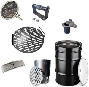Here is the optimized meta description:

"Unlock outdoor cooking with this complete LavaLock DIY 30 Gallon Premium UDS Smoker Kit, featuring a drum, charcoal basket, cooking grate, intake, smoke stack, thermometer, and lid handle. Perfect for BBQ enthusiasts!"
