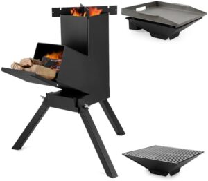 Elevate your outdoor cooking experience with the Stanbroil 3 in 1 Rocket Stoves featuring grill rack, griddle, and pot cooking stand, perfect for camping or off-grid supply.