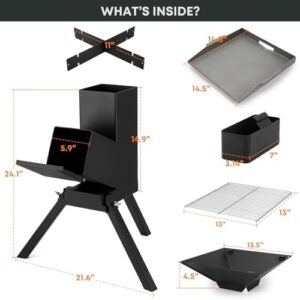 Elevate your outdoor cooking experience with the Stanbroil 3 in 1 Rocket Stoves featuring grill rack, griddle, and pot cooking stand, perfect for camping or off-grid supply.