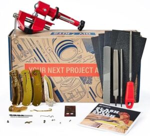 Discover the ultimate gift for men with our Man Crates Folding Knife Making Kit. Includes everything needed to create a custom knife: blade, handle, vise, file, and more! Perfect for hobbyists and enthusiasts.