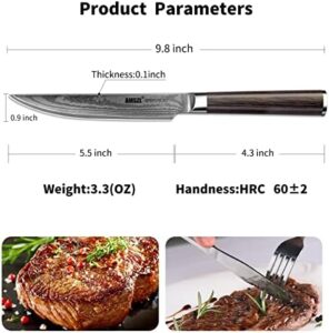 Elevate your cutlery game with this premium set of 6 Damascus steak knives, featuring Japanese VG10 core steel and a Pakka handle. Perfect gift!