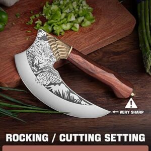 Here is the optimized meta description:

"Slice and serve like a pro with the TIVOLI Ulu Knife 9-inch Pizza Cutter Axe, featuring a 13-piece butcher knife set for effortless meat cutting. Plus, enjoy sharp blades and precise control."