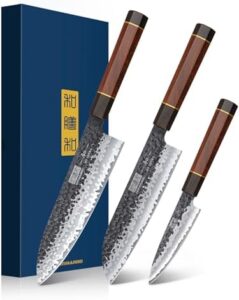 Elevate your cooking skills with this 3-piece professional knife set featuring high-carbon steel blades and ergonomic handles. Perfect for home chefs and cooks. Includes gift box.