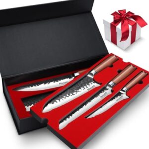 Discover the Huusk Japanese Chef Knife Set 6 pcs, featuring high carbon steel blades and ergonomic wood handles. Includes gift box perfect for men. Perfect your cooking skills with this sharp knife set.