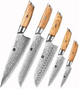 Here is the meta description:

"Upgrade your cooking experience with XINZUO's 73 Layers Hand Forged Damascus Kitchen Knife Set, featuring high carbon steel and natural olive wood handles. 5-piece set perfect for professional chefs."