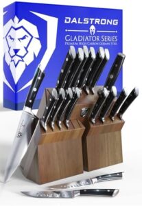Here is the generated meta description:

"Upgrade your kitchen with Dalstrong's premium 18-piece knife set, featuring high-carbon German steel blades and acacia wood block. Perfect for home cooks and professional chefs alike, with NSF certification for added peace of mind."