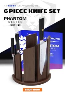 Elevate your kitchen game with the DALSTRONG Knife Block Set, featuring 6pc knives made from high-carbon AUS8 steel and magnetic stand for convenient storage. Perfect Valentine's gift for the chef in your life. Save big on this premium set!