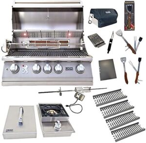 Savor backyard gatherings with Lion Premium Grills' Propane Grill L75000, featuring 4 Ceramic Tubes, Flame Tray, and Single Side Burner. Complete package includes BBQ Tool Set for effortless cooking.