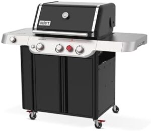 "Upgrade your outdoor cooking with the Weber Genesis E-335 Liquid Propane Gas Grill, featuring 507 square inches of cooking space and a sleek black finish. Ideal for backyard barbecues, perfect for families."
