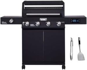 Unlock the ultimate grilling experience with Monument Grills' 4-Burner Liquid Propane Gas Smart BBQ Grill Denali 425, featuring advanced temperature control and a stainless steel tool set for effortless cooking.