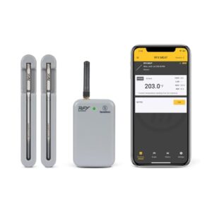 Accurate temperature control for perfect grilling results! Monitor your meats with RFX's wireless thermometer, featuring a 2-probe kit and easy-to-use app. Get precise readings up to 572°F (300°C) for restaurant-quality cooking. Limited time offer: Free shipping and 10% off!