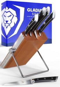 Elevate your cooking experience with the Dalstrong Knife Block Set, featuring 5 premium pieces and a modular design for optimal organization. Includes NSF-certified German high carbon steel blades and ABS black handles.