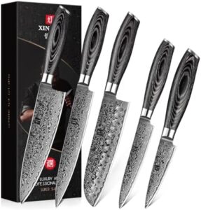 Here is the optimized SEO meta description:

"Sharp and durable XINZUO 5-Piece Kitchen Knife Set for home cooking and professional chefs. Includes Damascus chef knife with Pakkawood handle, perfect gift box set."