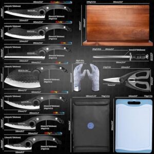 Elevate your kitchen skills with the XYJ One Set All Tasks knife block set. Includes 7 high-carbon steel knives, sharpener, scissors, roll bag, and cutting board for a comprehensive cooking experience.