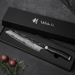 Cut through cooking tasks with the Wakoli BBQ Kiritsuke Knife's 8-inch Damascus blade and VG10 core. Sharpens well, ideal for meat cutting.