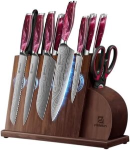 Discover the ultimate kitchen knife set, featuring 14 ultra-sharp pieces with magnetic holder. Durable German stainless steel and ergonomic handle for effortless cutting, plus elegant red design. Perfect for everyday use.