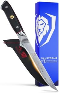 Master the art of meat preparation with Dalstrong's Shogun Series ELITE 6" Boning Knife. Features AUS-10V Japanese Steel, black G10 handle and sheath included for precise cutting. Perfect for carvers, deboners, and trimmers.